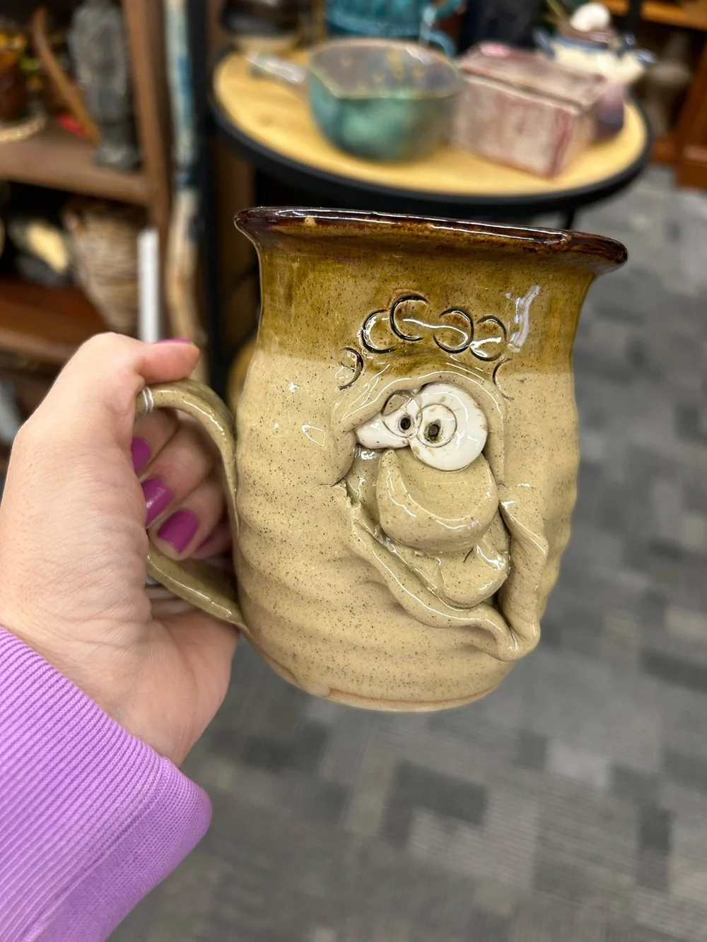 Handmade Creamy Tan Ceramic Mug - Artisan Home Accent ceramic face whimsical